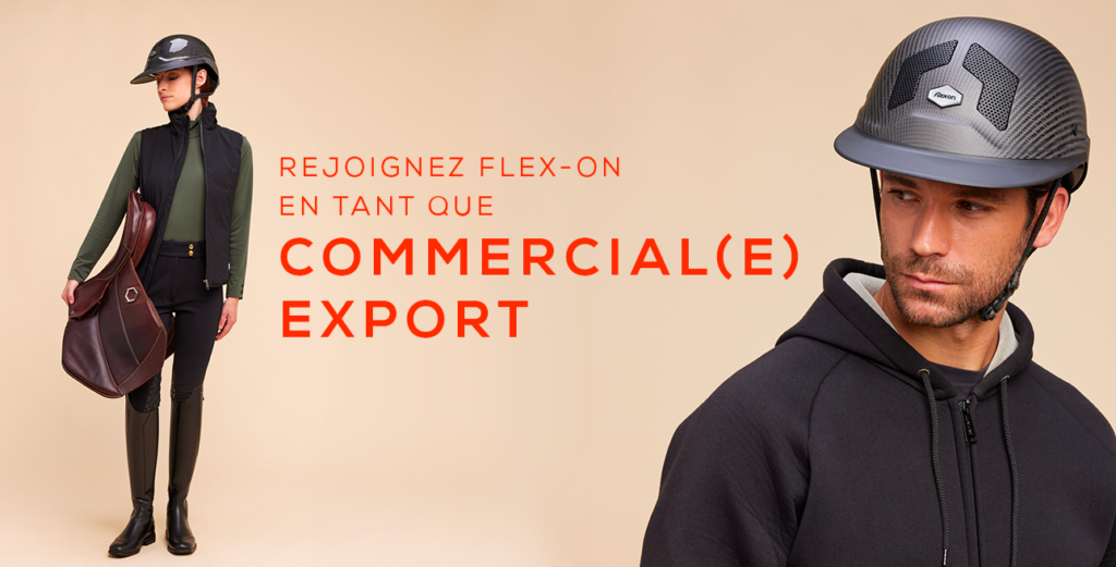 2 cavalier avec une inscription au milieu "Rejoignez flex-on en tant que commercial(e) export"